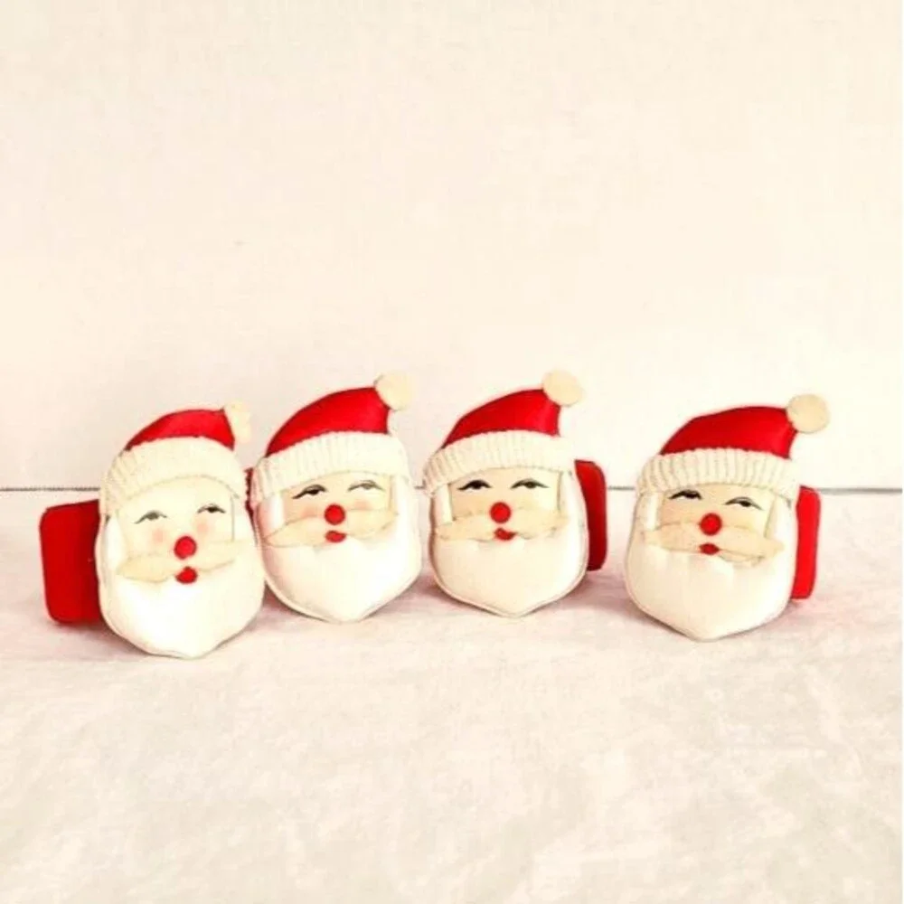 Vintage Santa Claus Fabric Napkin Ring Holders Set of 4 in Original Box